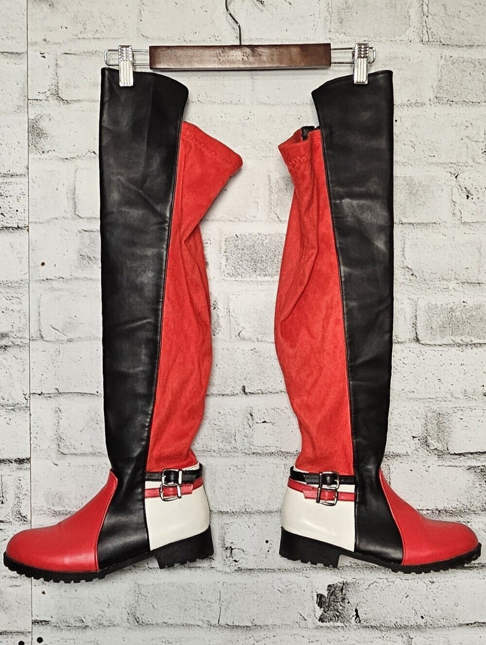 Red Black White Knee High Costume Boots Womens Size 6 Cosplay